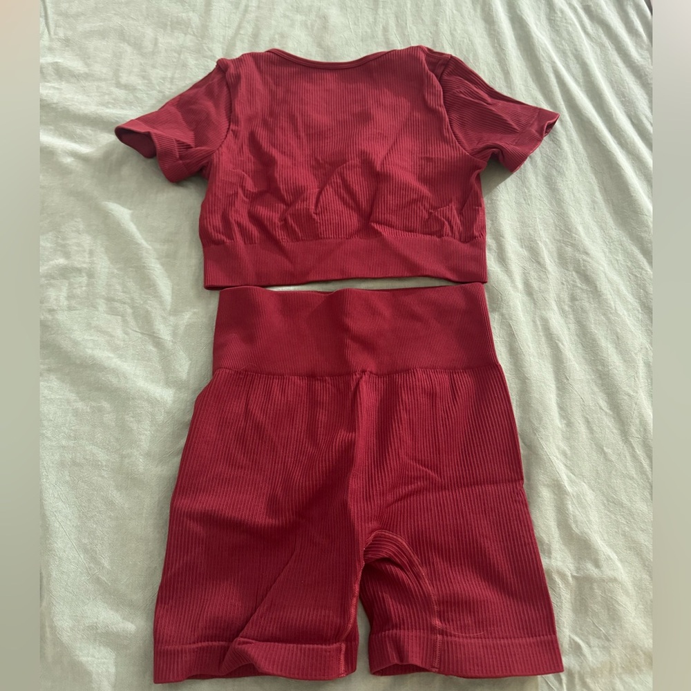 Amazon Women's Red Ribbed Two-Piece Set - Picture 2 of 3